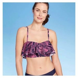 KONA SOL Pink Blue Flounce Bandeau Bikini Top NWT